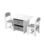 Kids Table and Chair Set with Storage Bins White Grey