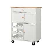 Kitchen Trolley Rolling Serving Cart With Drawer And Wine Rack Storage Cabinet