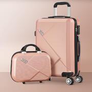 2PCS Luggage Suitcase Trolley Set Travel TSA Lock Storage Hard Case Pink
