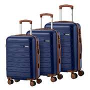 Rolling Travel Suitcase Luggage Trio Explorer Range ABS Hardshell 20 24 28 Inch Navy 3 Piece