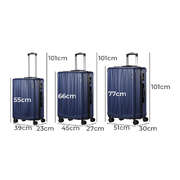 3PCS Luggage Set Travel TSA Lock ABS Case Navy