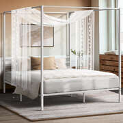 Queen Canopy Bed Frame White Metal Platform | EXTG