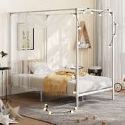 Metal Canopy Bed Frame Single Size Beds Platform White