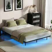 Metal Bed Frame Black LED 191x137x24cm
