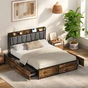 Metal Bed Frame Storage Headboard 208x141.5x104.5cm