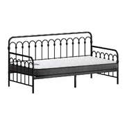 Metal Daybed Frame Single Sofa Bed with 13cm Mattress - Black