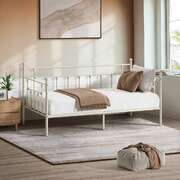 Metal Daybed Frame Single Size Steel Slat Sofa Bed Beige