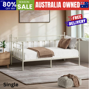 Metal Daybed Frame Single Size Steel Slat Sofa Bed Beige