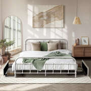 Metal Bed Frame Double Storage Drawers White | EXTG