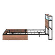 Metal Bed Frame Double LED Storage Headboard USB Charging & 2 Drawers