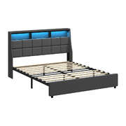 Double Bed Frame With LED Storage Headboard And USB Charging Ports