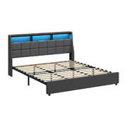 King Size Bed Frame With LED Storage Headboard And USB Charging Ports