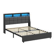 Queen Size Bed Frame With LED Storage Headboard And USB Charging Ports