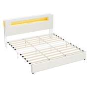 King Size Bed Frame With LED Lights USB Charging Headboard Bedroom Furniture