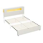 Queen Size Bed Frame With LED Lights USB Charging Headboard Bedroom Furniture
