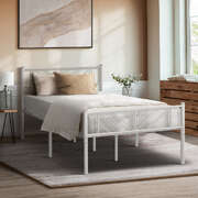 Metal Bed Frame King Single Metal Base Platform White