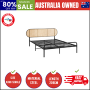 Bed Frame King Single Size Metal Base Platform with Rattan Headboard