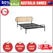 Bed Frame Single Size Metal Base Platform with Rattan Headboard