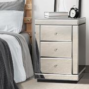  Mirrored Bedside Table with 3 Drawers Home Storage Cabiner Nightstand End Table