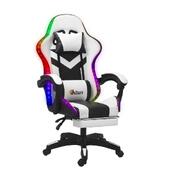 LED Gaming Chair, Massage & 135° Recline, PU Leather, Height Adjustable, 160kg (Black&white)