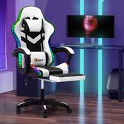 Gaming Chair 7 RGB LED 8 Points Massage Black & White