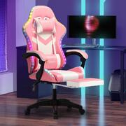 Gaming Chair 7 RGB LED 8 Points Massage Pink & White