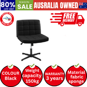 Mid Back Armless Office Desk Chair Wide Seat Leather Black No Wheels