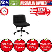 Mid Back Armless Office Desk Chair Wide Seat PU Leather Black w/Wheels