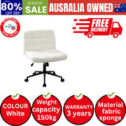 Mid Back Armless Office Desk Chair Wide Seat Boucle White Wheels