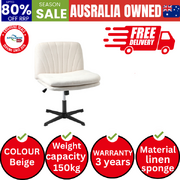 Mid Back Armless Office Desk Chair Wide Seat Linen Beige No Wheels
