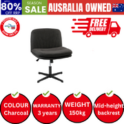 Mid Back Armless Office Desk Chair Wide Seat Linen Charcoal No Wheels