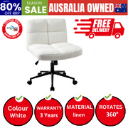Mid Back Armless Office Desk Chair Wide Seat with Wheels Boucle White
