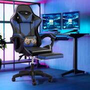  Home Gaming Chair Executive Computer Desk Chair with Footrest and Lumbar Pillow Massage Office Chair Black and Blue