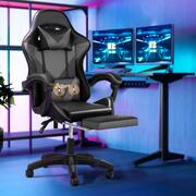 Gaming Chair with Footrest and Massage Pillow Black&Grey