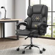  Massgae Office Chair Computer Racer PU Leather Seat Recliner Grey