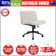 Mid Back Office Chair Wide Seat with Wheels Linen Beige