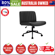 Mid Back Armless Office Desk Chair Wide Seat with Wheels Leather Black