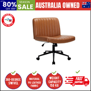 Mid Back Armless Office Desk Chair Wide Seat with Wheels Leather Brown