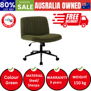 Mid Back Armless Office Chair Wide Seat with Wheels Sherpa Green