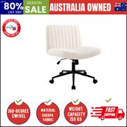 Mid Back Armless Office Desk Chair Wide Seat with Wheels Sherpa White