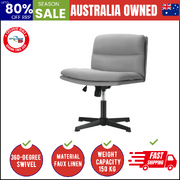 Mid Back Armless Office Chair Wide Seat Linen Grey
