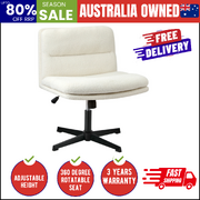 Mid Back Armless Office Boucle Desk Chair Wide Seat No Wheels White