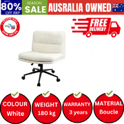 Mid Back Armless Office Desk Chair Wide Seat Boucle White with Wheels
