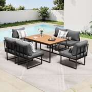 6 Seater Outdoor Dining Sofa Set with Cushions Grey