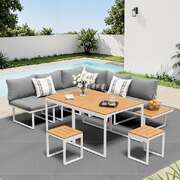 7 Seater Outdoor Dining Set Sofa Lounge Patio Table Stool White