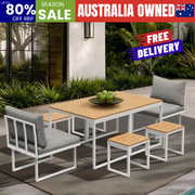 6 Seater Outdoor Dining Set Sofa Lounge Patio Ottoman White