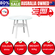 Outdoor Dining Table w/ Storage Shelf Patio Furniture White 90cm