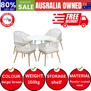 5PCS Outdoor Dining Setting Table w/ Storage Shelf Patio Furniture Set