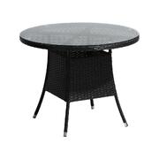 Outdoor Dining Table 90CM Round Rattan Glass Table Patio Furniture Black
