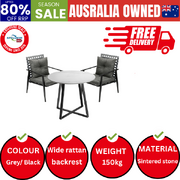 Outdoor Dining Set 2 Seater Marble Table Patio Furniture Rattan Armchair